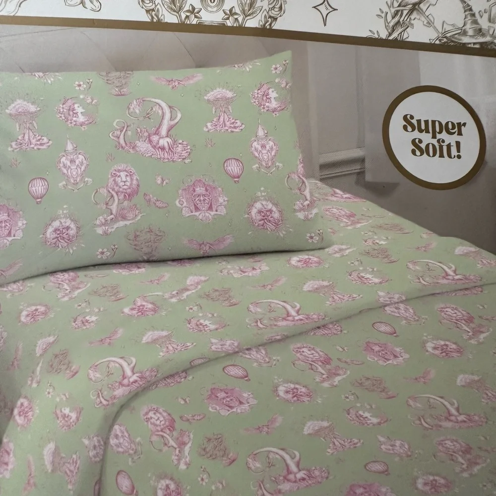 Wicked Twin Sheet Set - Mint Green and Pink Floral